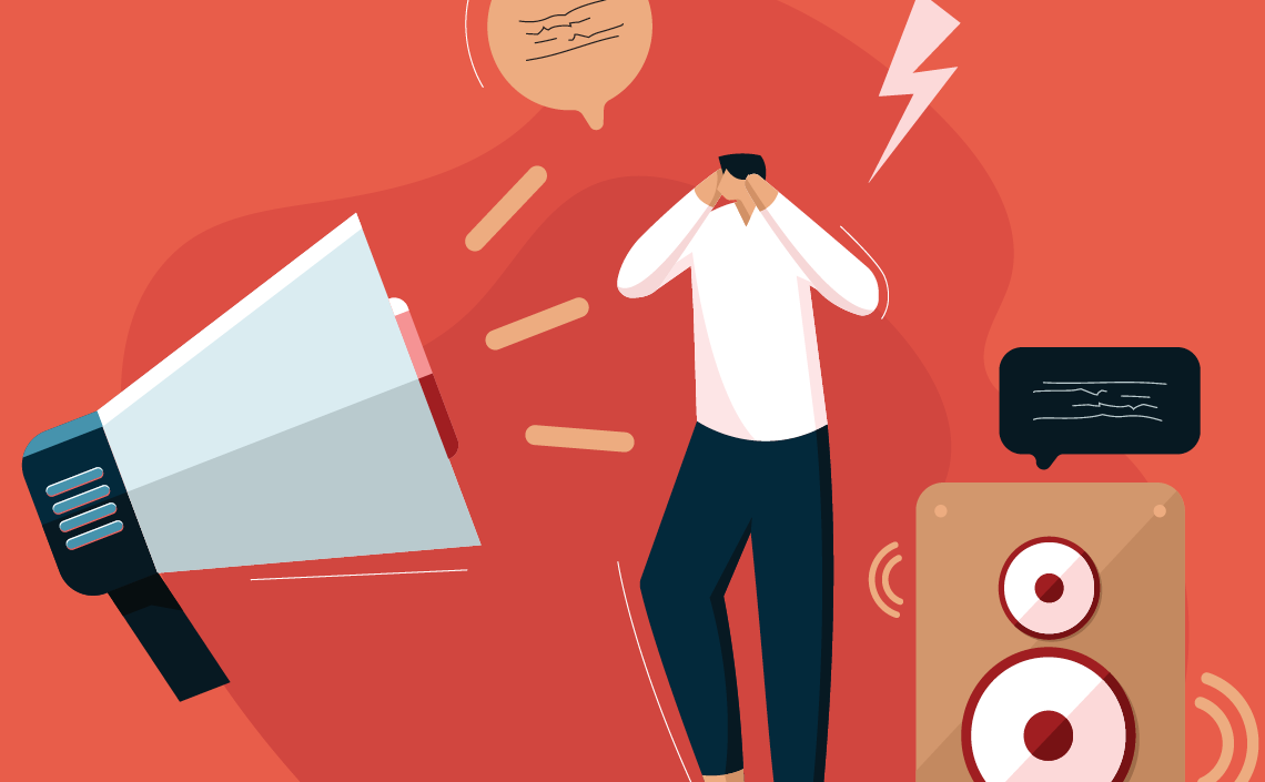 illustration of a person in pain from loud noise